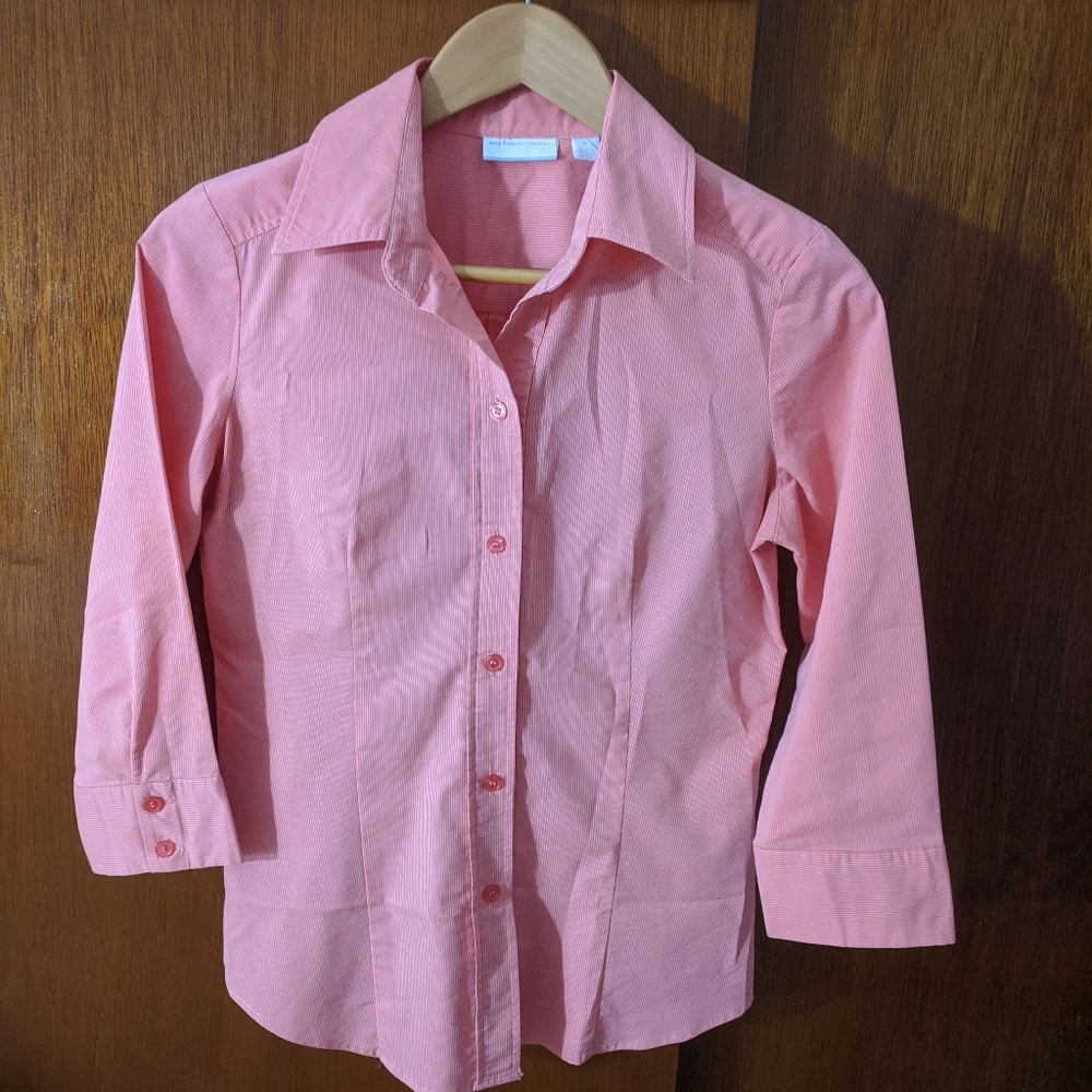 New York & Company subtle striped button down shirt in nice coral